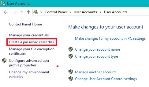 create a password reset disk