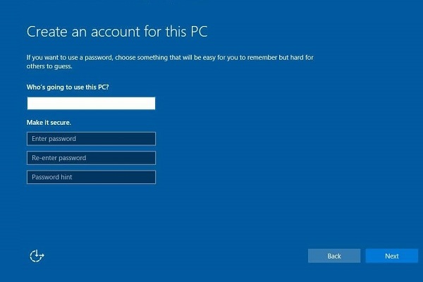 Create an account for this PC