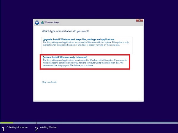 select Custom: Install Windows Only