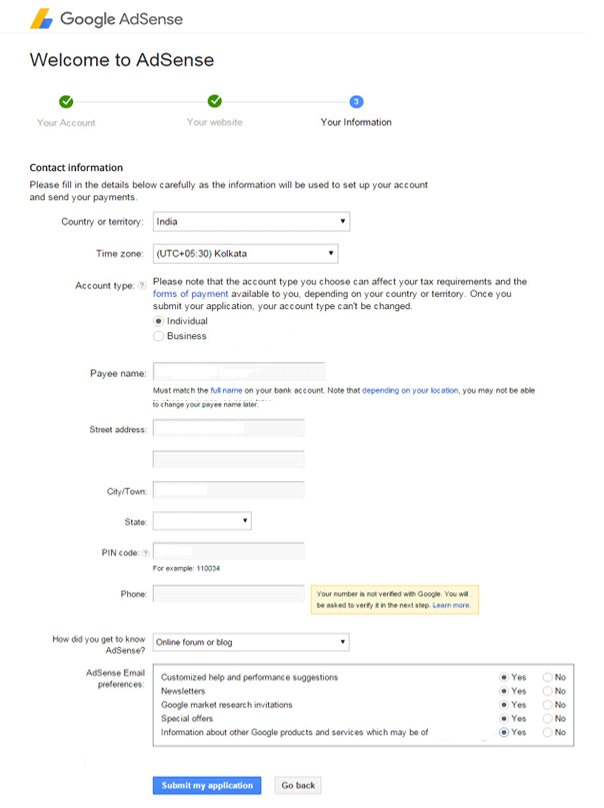 Adsense Form