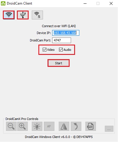 droidcam client setting