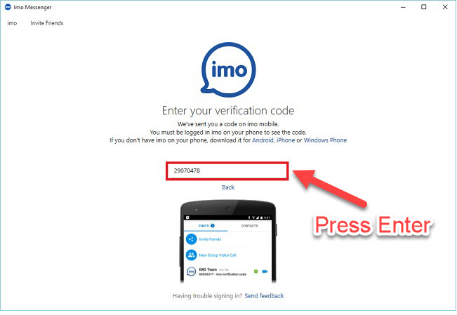 enter your phone number for imo verification