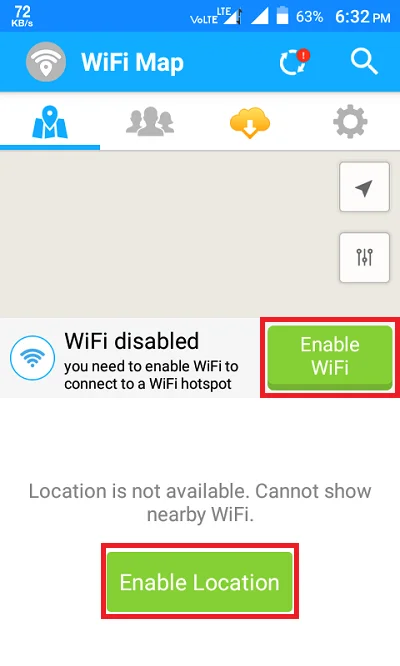 Enable Wifi or Location