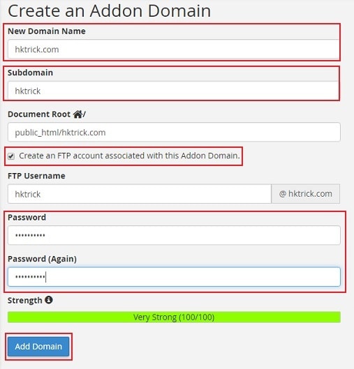 create an addon domain