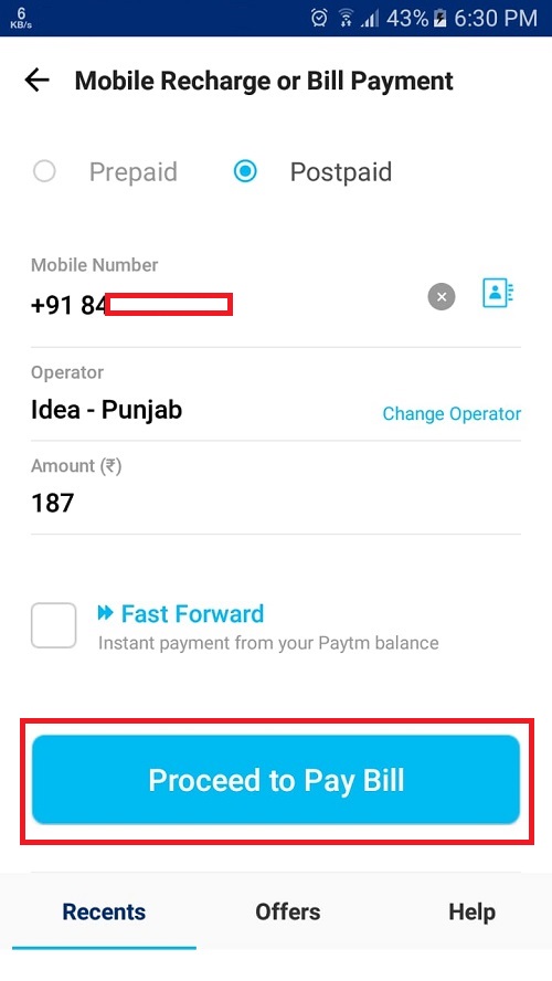 idea postpaid bill pay