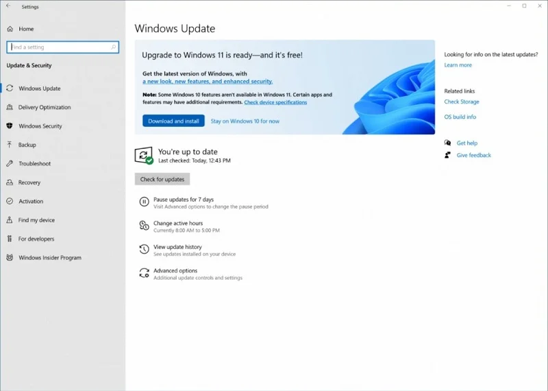 Windows 11 Download through Updates.