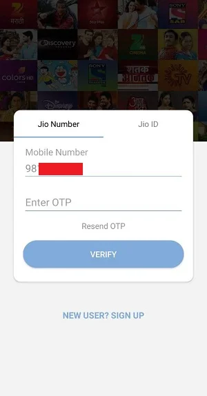 enter jio tv otp